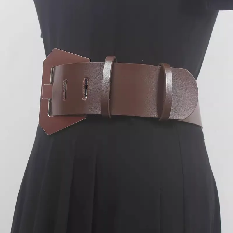 Women's Runway Fashion Genuine Leather Cummerbunds Female Dress Corsets Waistband Belts Decoration Wide Belt R849