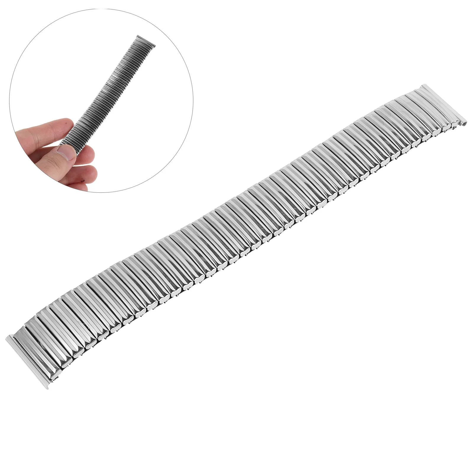 Stainless Steel Elastic Watchband 20Mm Metal Spring-Loaded Replacement Strap Comfortable Flexible Watch Band for Men Women Daily
