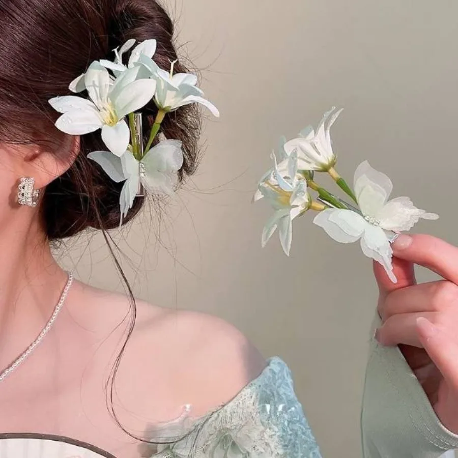 New Chinese-style sweet fabric flower hairpins high-quality exquisite duckbill clip fashionable temperament hair accessories de - Detail 1