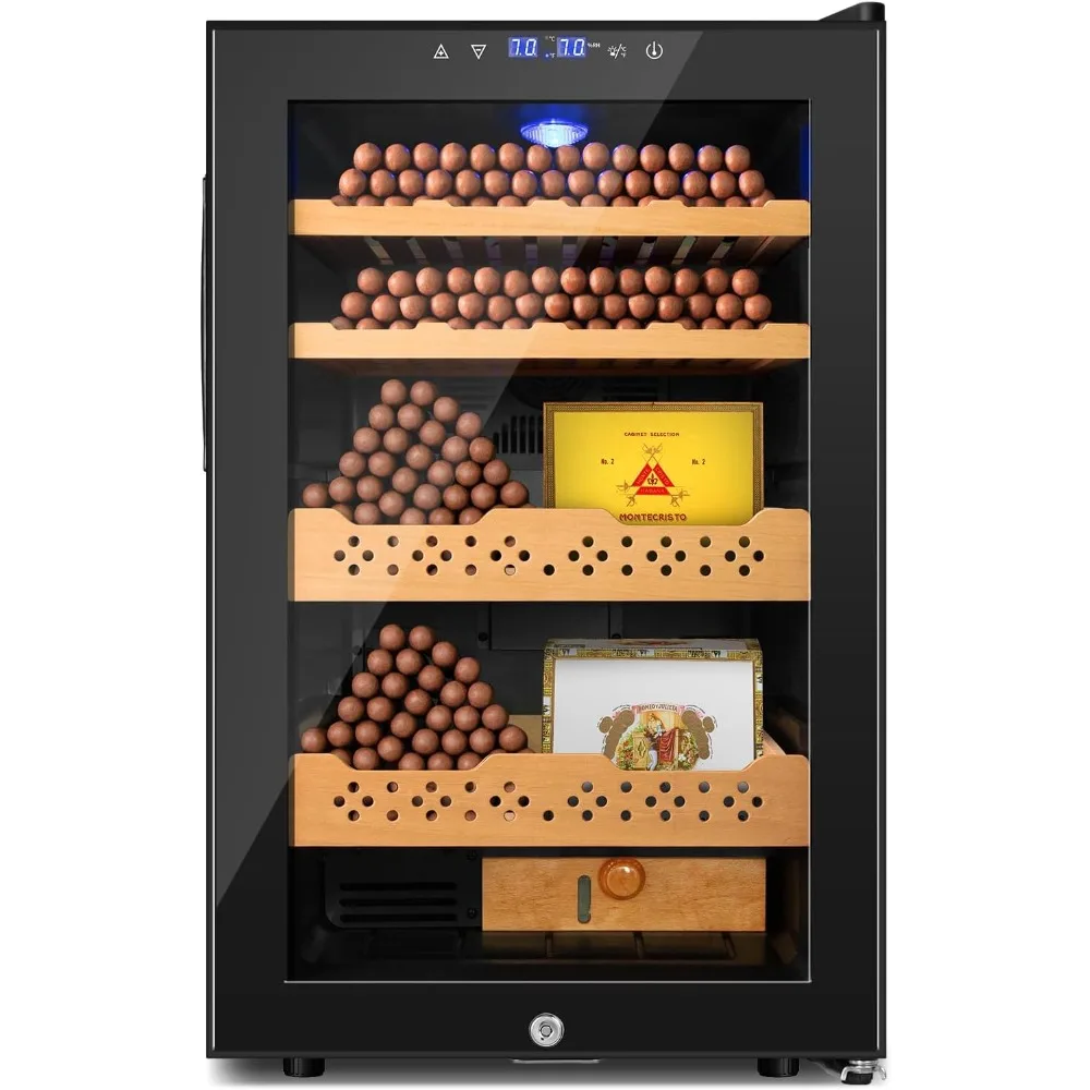

Electric Humidor, Counts Large Capacity,Thermostatic Cooling Humidor Cabinet with Spanish Cedar Wood Shelves, Digital LED Screen