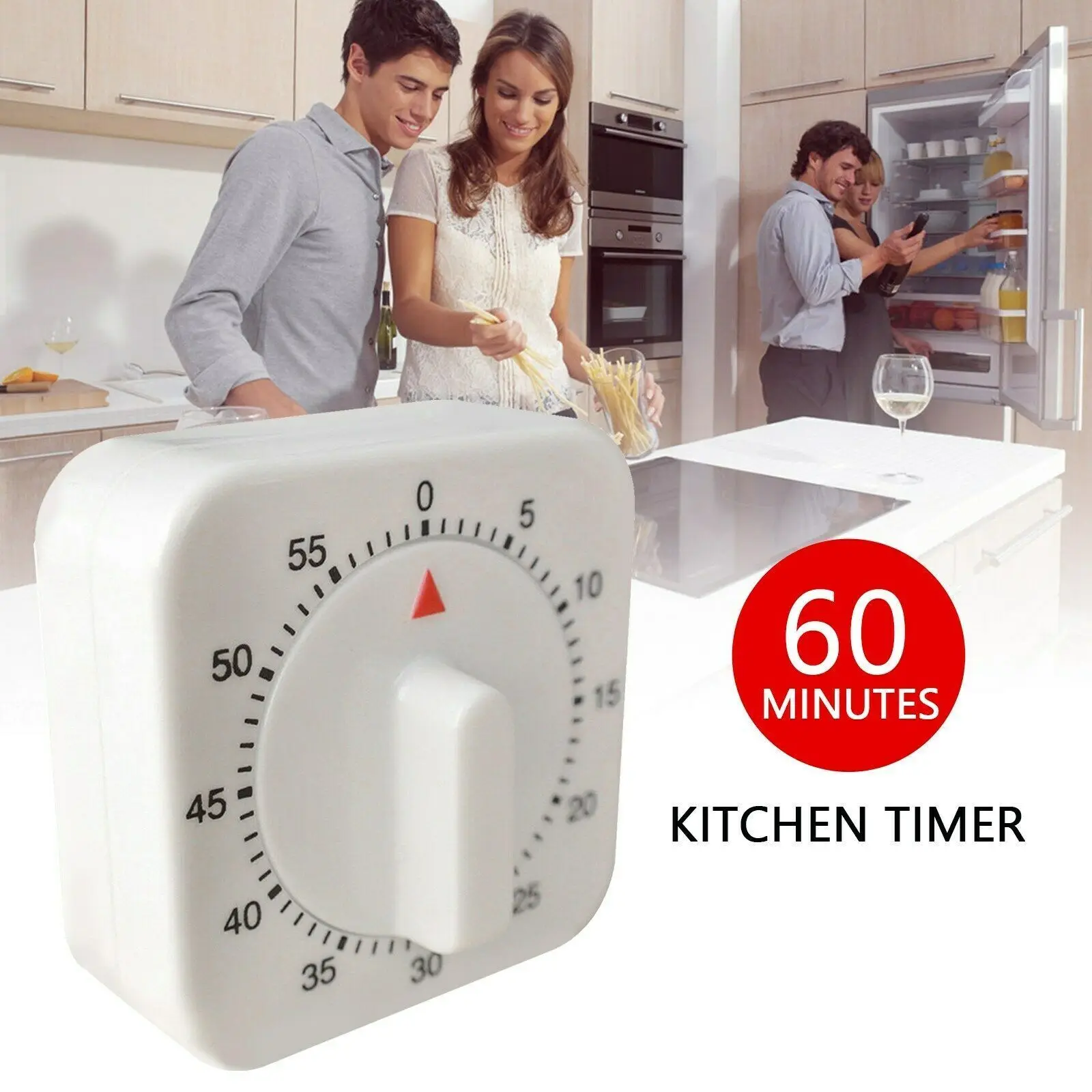 1PCS 60 Minutes Kitchen Timer Count Down Alarm Reminder White Square Wind Up Mechanical Timer For Kitchen Cooking Baking Tools