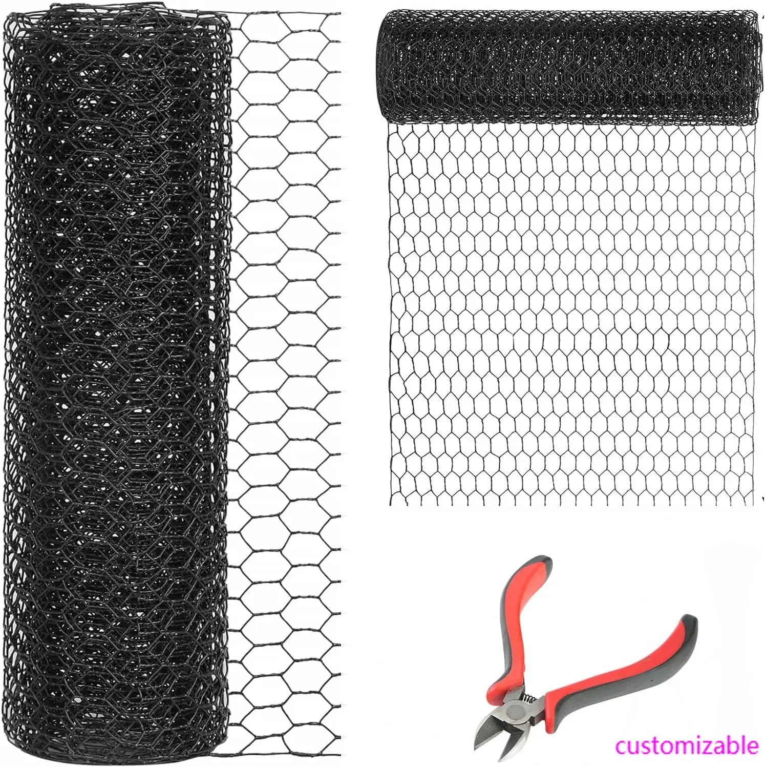 

Ограждение из черной проволочной сетки для курицы размером 48 x 150 футов, оцинкованная сетка для птицы калибра 20 калибра и рулон садовой сетки 1 дюйм