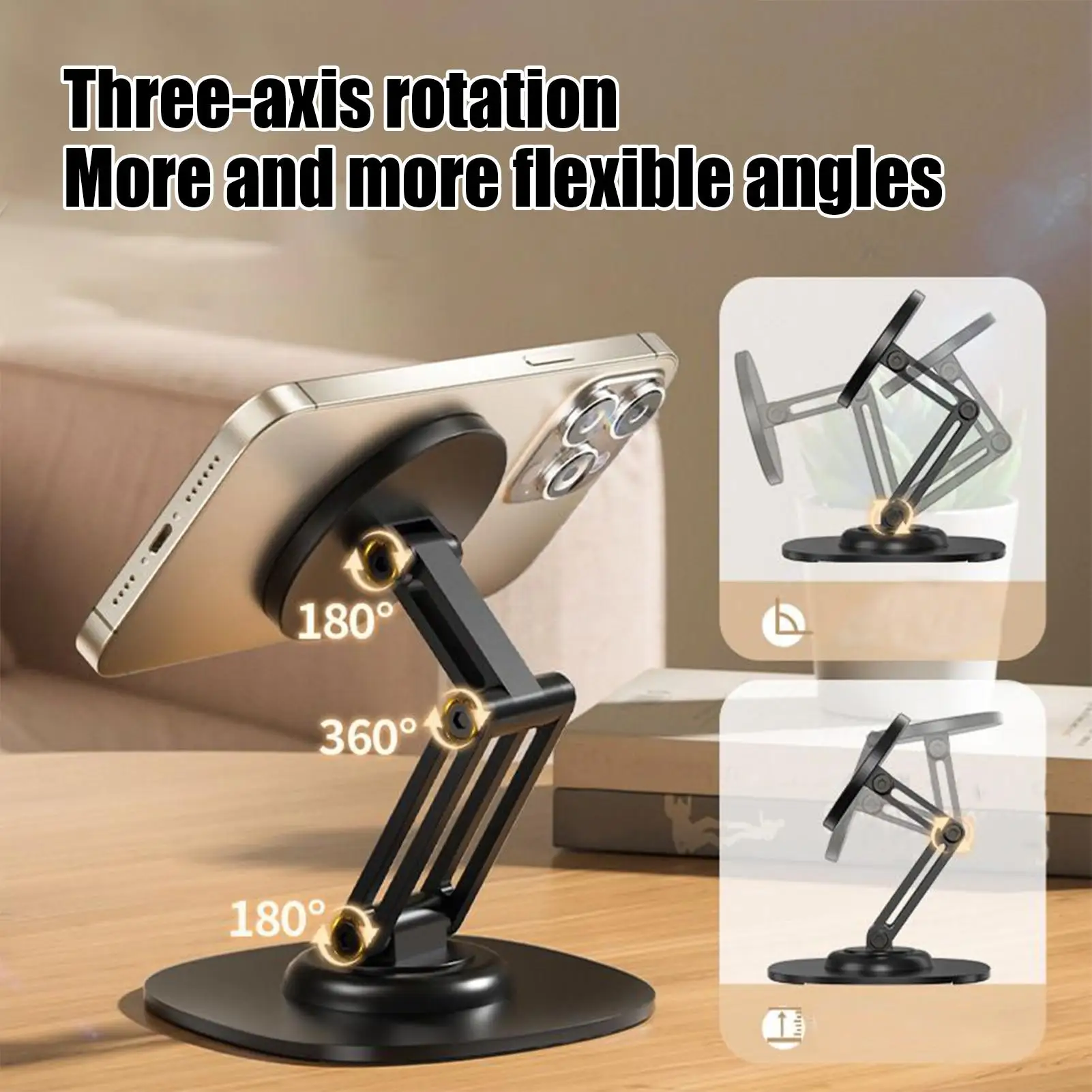 Cell Phone Desk Stand Magnetic Phone Holder Desktop Stand Bracket 360 Degree Rotating Adjustable Height Foldable Dock For Most