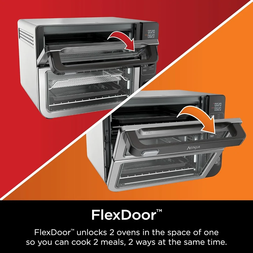 12-in-1 Double Oven with FlexDoor, FlavorSeal & Smart Finish, Rapid Top Convection and Air Fry Bottom , Bake,Toast, Air Fry