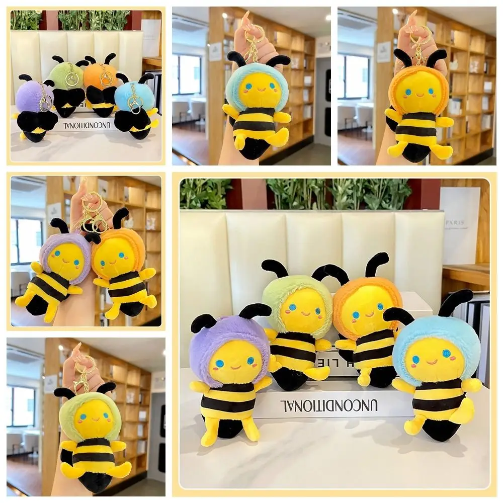 Little Bee Shape Bee Plush Keychain Stuffed Cotton Funny Bee Doll Bag Pendant Personalized Cartoon Plush Animal Bee Keyring