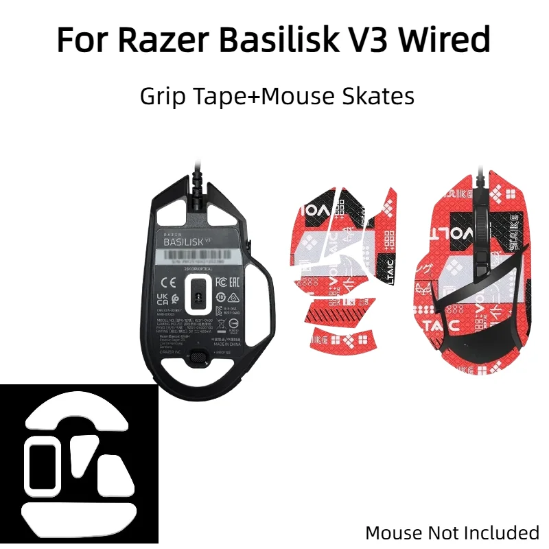 For Razer Basilisk V3 Wired Mouse, ICE PTFE MouseSkates & Anti-Slip Sweat Resistant Grip Tape Set Gaming Accessories
