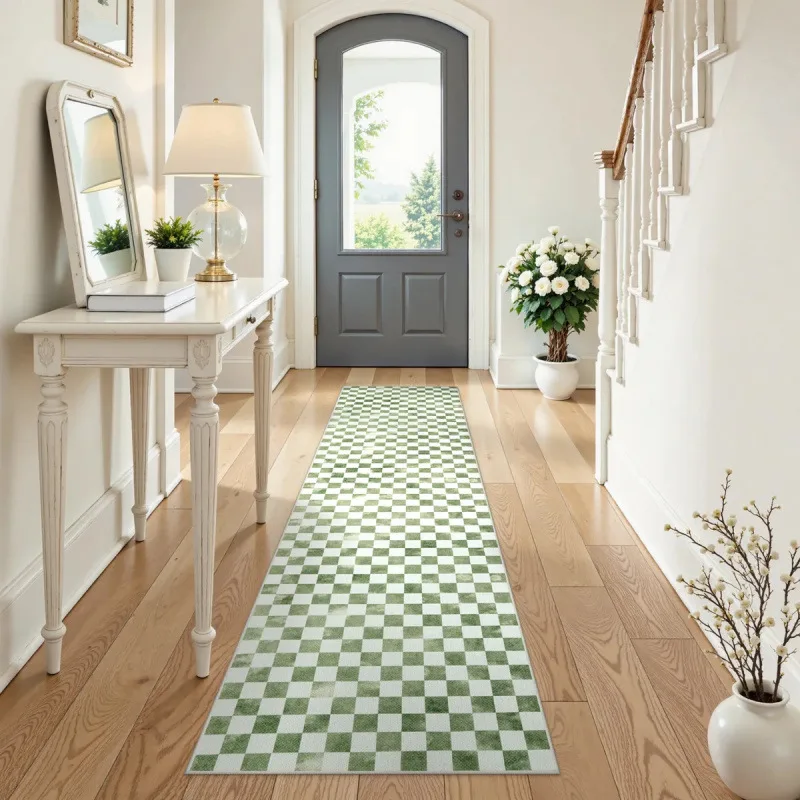 VIKAMA Black White Checkered Runner Rug Non Slip Washable Modern Hallway Entryway Kitchen Floor Mat Home Decor