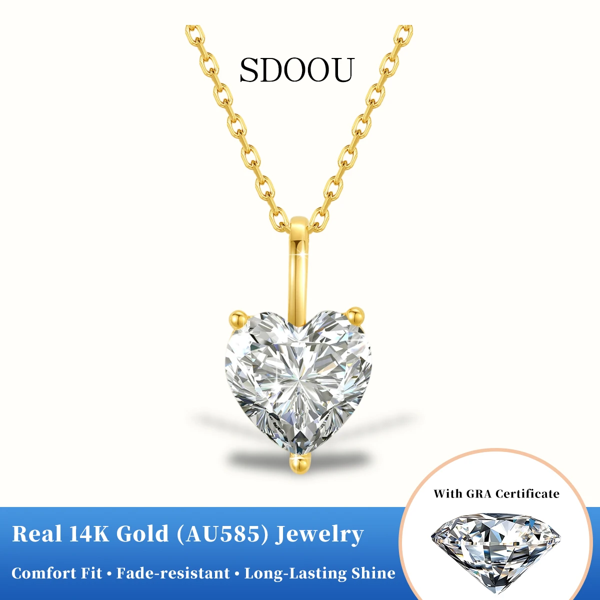 

SDOOU Romantic 1ct-3ct Moissanite Heart Pendant 14k Gold Necklace Certificate Passed Diamond Test Jewelry Women Valentines Gift