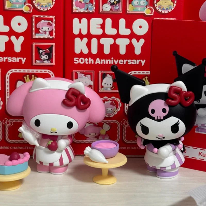 

Authentic Sanrio Family Hello Kitty 50th Anniversary Series Cartoon Kulomi Melody Pudding Dog Blind Box Figure Ornament Gift