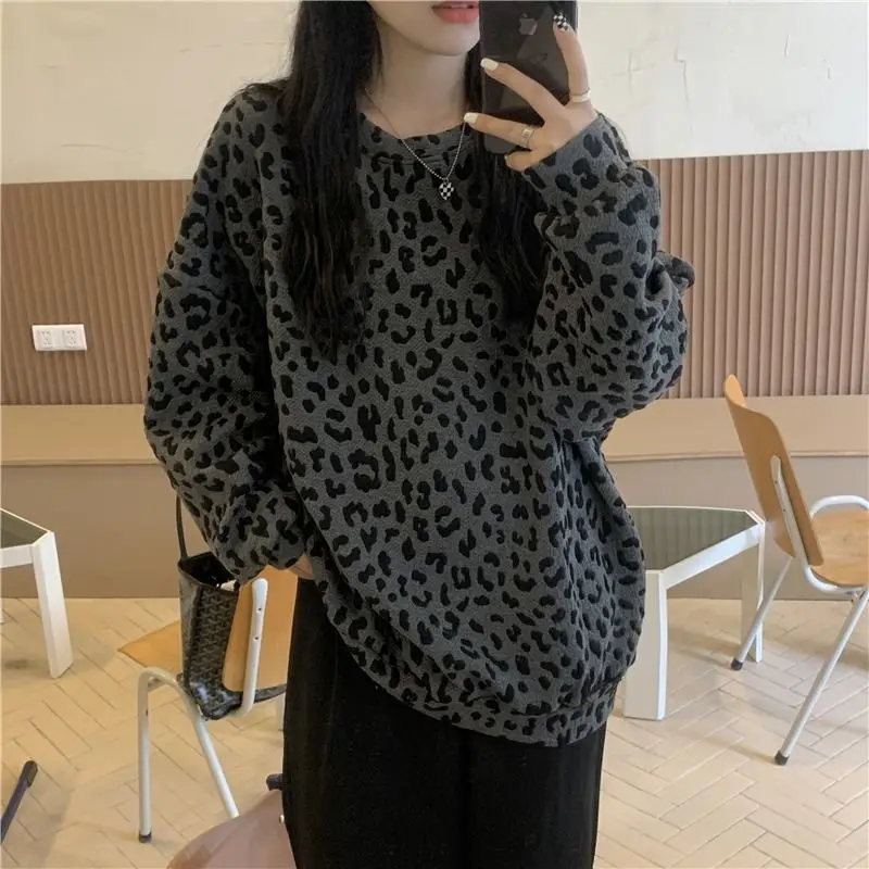 Sweatshirts Women M-3XL Autumn Chic Classy Female Retro Loose Fashion Leopard Harajuku BF Style Aesthetic Spring Clothing Casual