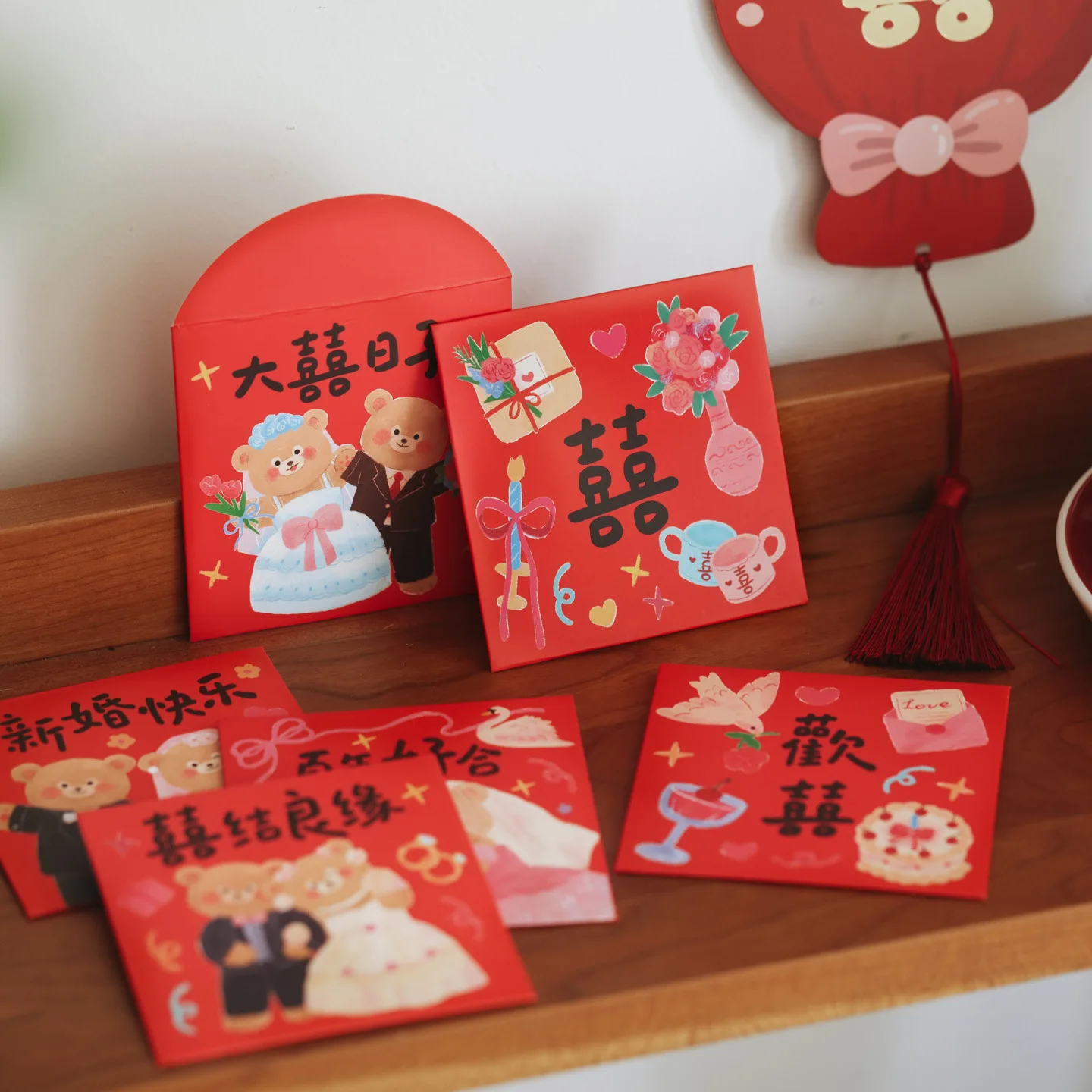 

6Pcs Door Blocking Red Envelope Wedding Exclusive Wedding Reception Game Props Creative Festive New Cartoon mini Red Envelope