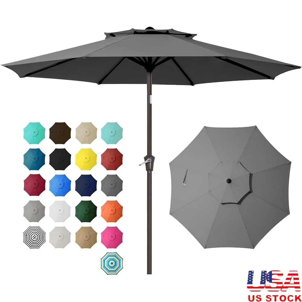 

9ft 2-Tier Patio Umbrella Outdoor Table Market Umbrella with Push Button Tilt Crank Weather Resistant UV Protection Waterproof