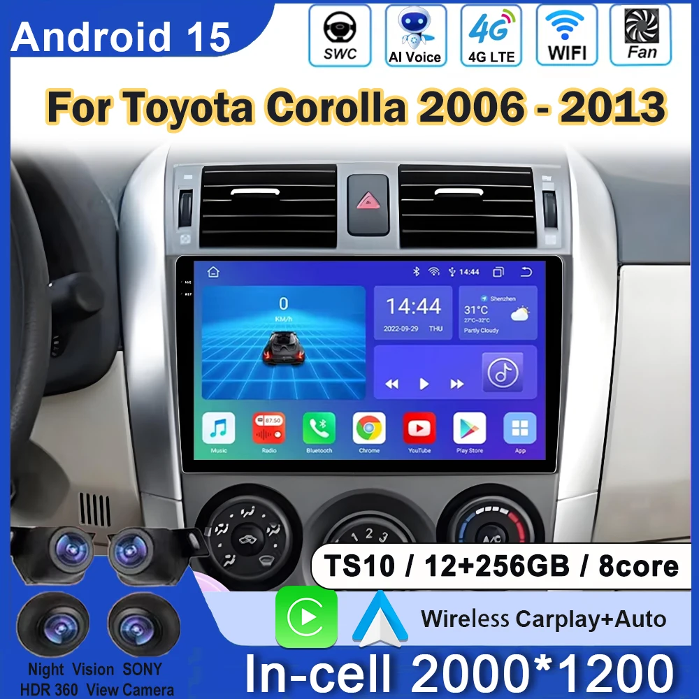 

9" Car Radio For Toyota Corolla E140 150 2006 2007 2008 2009 - 2013 Carplay Android Auto Stereo Multimidia Video Player 5G WIFI