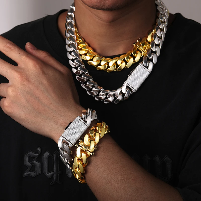 New Choker Miami Hip Hop Punk Cuban Link Chain Necklace Solid Heavy Metal Chains 18K Gold Plated Luxury Jewelry for Men