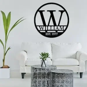 

Круглая металлическая монограмма, знак EST, свадебный подарок, семейное имя, уличный декор, настоящее имя, металлическая передняя дверь, уникальный дисплей на память, произведение искусства