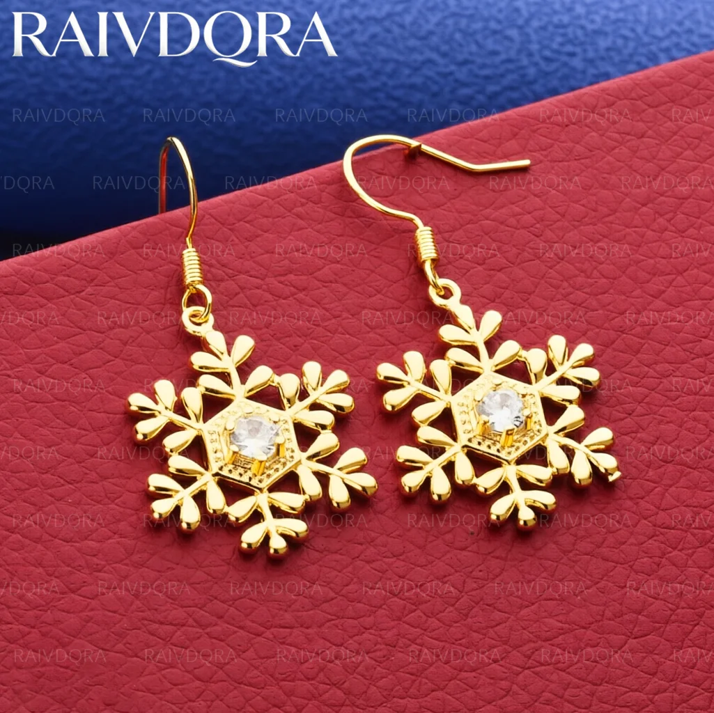 18K Gold Plated Earrings Zircon Snowflake Drop Earrings For Women Jewelry Trend Fashion Party and Daily Wear