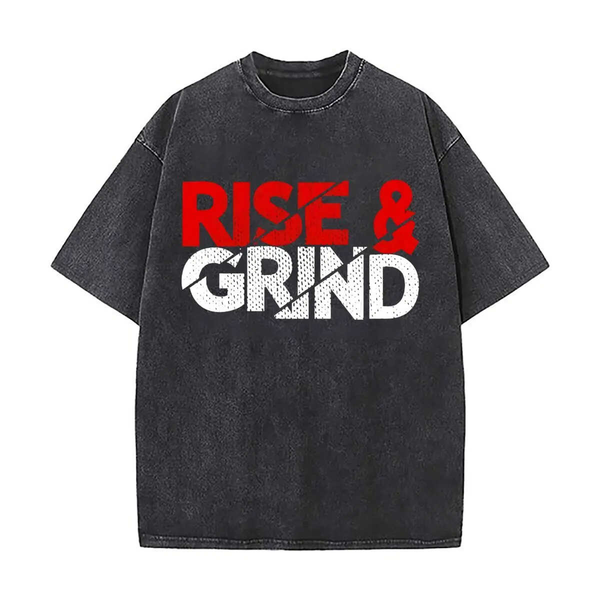 Rise And Grind Motivational Quote Art Trendy Washed Distressed Solid Short Sleeve Vintage Street Top