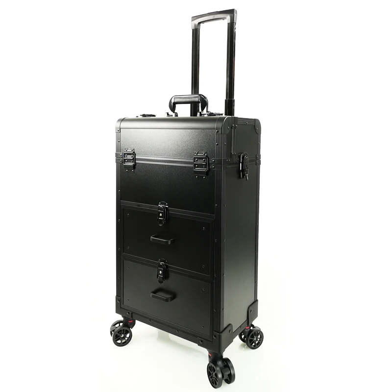 ماكياج Baina ضوء فاخر سبائك الألومنيوم عربة كبيرة حقيبة مستحضرات التجميل المهنية ماكياج الفنان مسمار الفن نسيج الشعر التطريز = #5