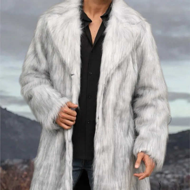 2025 casacos longos fofos de pele de inverno jaqueta outerwear masculino eco-friendly pele sintética topos engrossar manter quente tamanho solto casacos