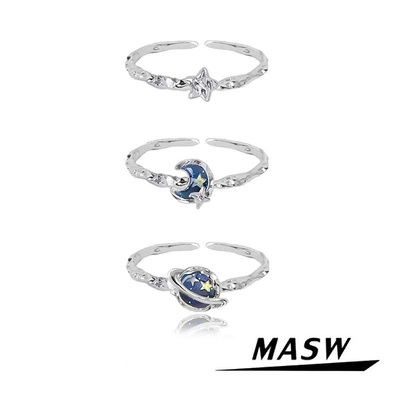 

MASW Original Design Delicate Jewelry High Quality Silver Color Blue Moon Star Rings For Women Girl Gift Sweet Design