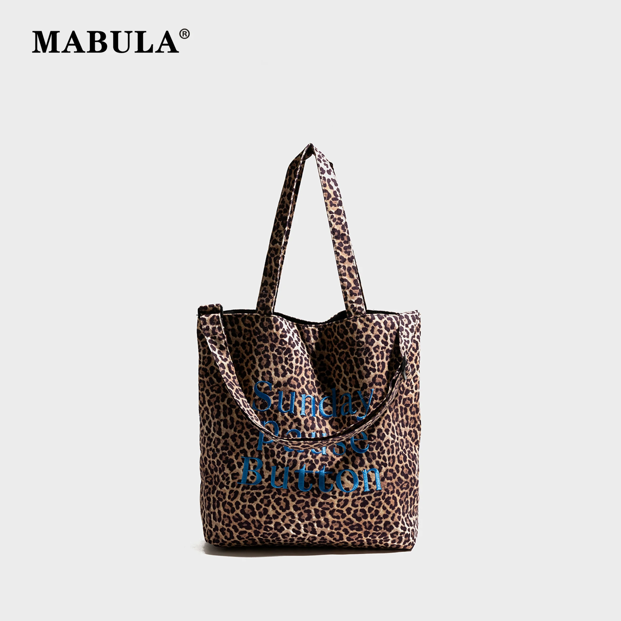 MABULA Fashion Women's Canvas Tote Bag Leopard Print Large Capacity Embroidery Handbags Casual Versatile for Commuting Shopping