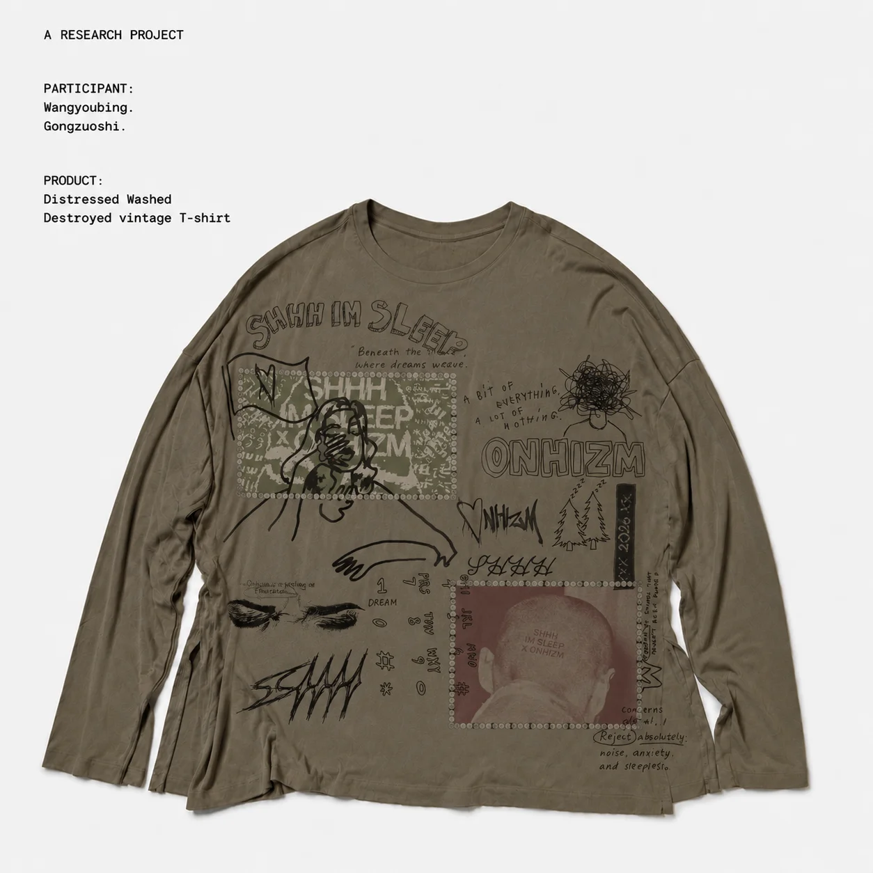 Dark Wash Long Sleeve Street Style T-Shirt Youth Trendy Cotton Loose Fit Men's Casual Summer Top with Vintage Washed Effect