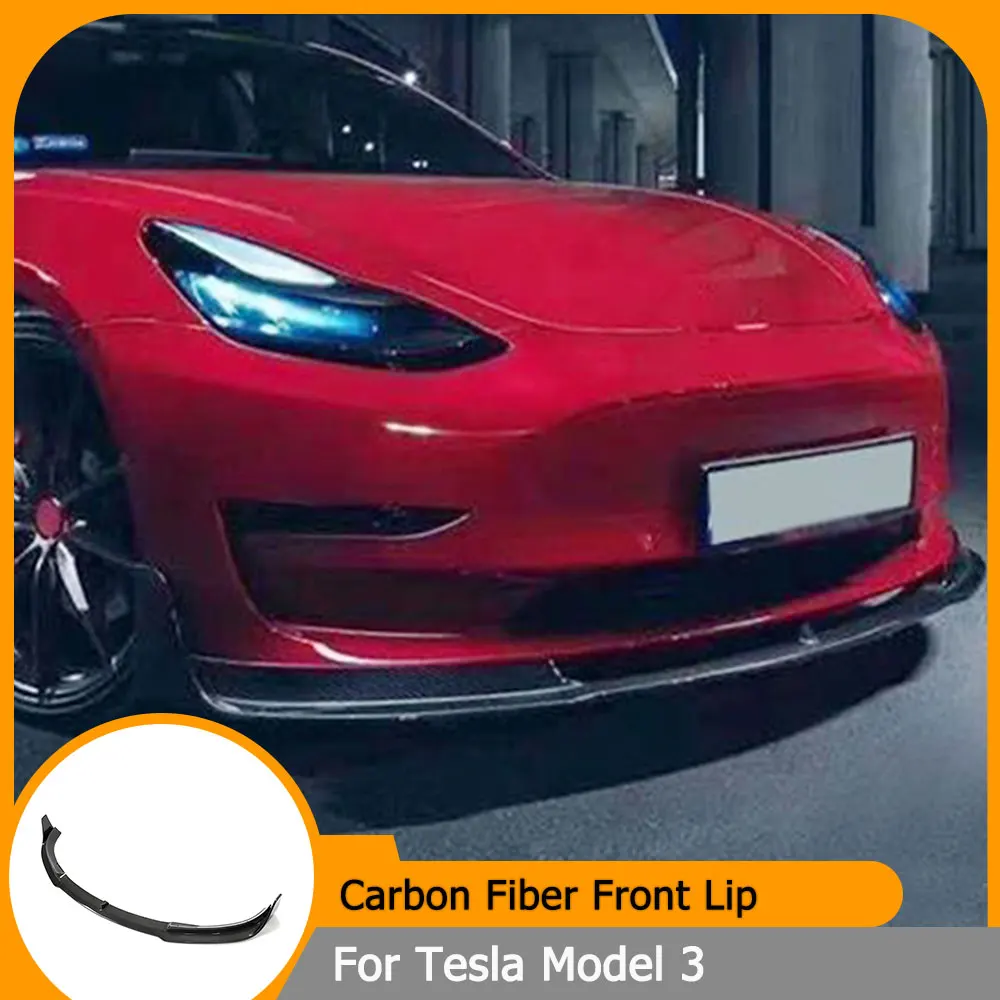 

Передний бампер автомобиля из углеродного волокна для Tesla Model 3, седан, 4 двери, 2017-2022, фартук для гонок, передняя губа, защита подбородка
