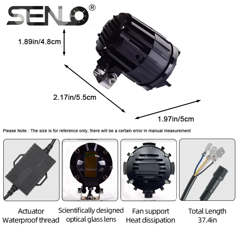 Senlo 2PCS Motorcycle LED Auxiliary Lights 60W IP68 Waterproof Headlight Universal Fit for Harley Honda Fog Driving Lights 12V