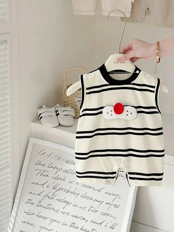 Adorable Summer Thin Baby Rer Vest Striped Svel Clothes for Infants Cute Faionable Ensemble Made of Rabbit Fur