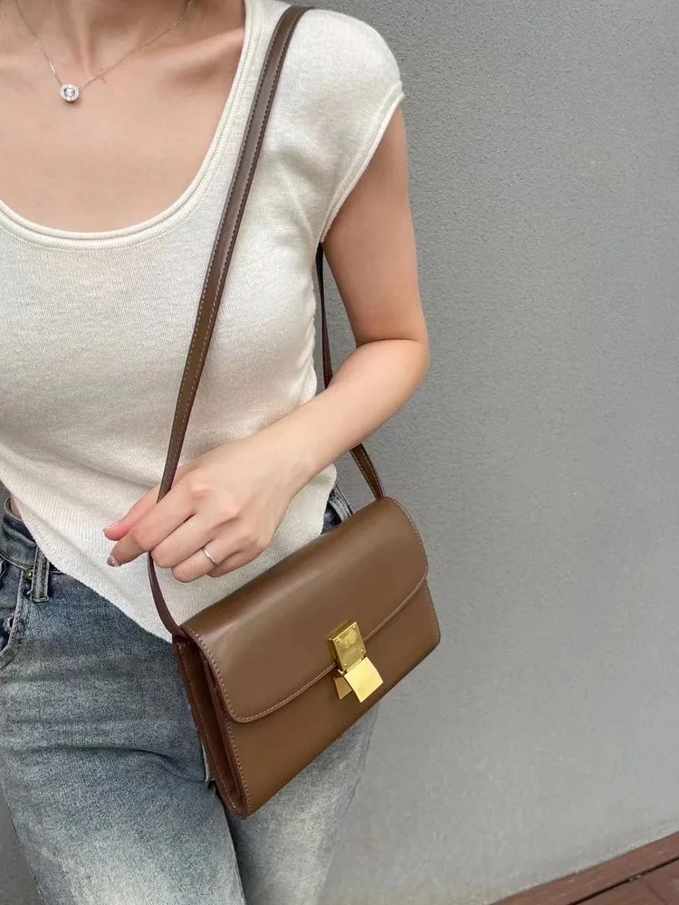 Solid Colors Women Mini Flap Clutches Bag Cow Split Leather Shoulder Bag Ladies Sling Strap Crossbody Bags Small Packing Handbag