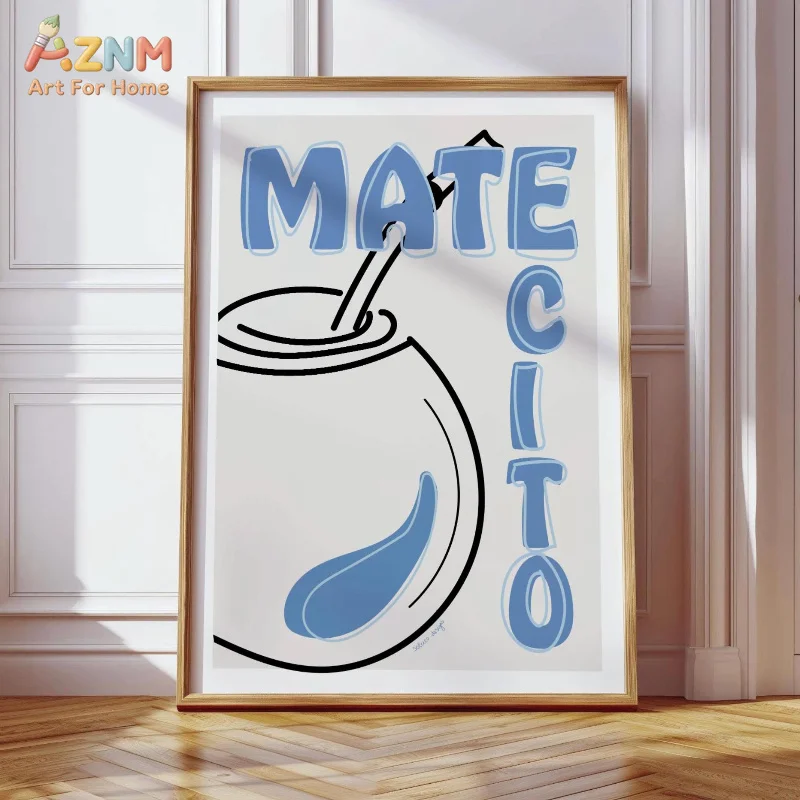 AZNM Spanish Coffee Wine Food Canvas Poster Frameless Wall Art Retro Hand Drawn Latin Quote Line Print For Kitchen Cafe Dining R