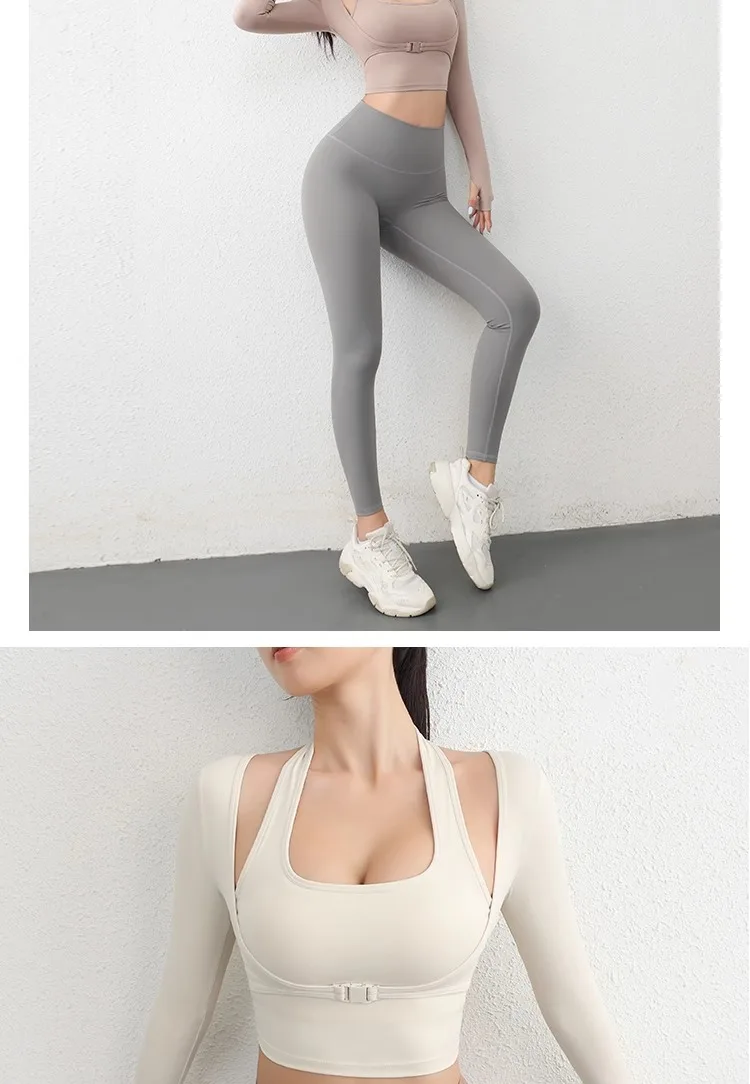 Herbst Sport Damen Oberteile Modische Langarm-Trainings-Tops mit Daumenlöchern Fitness Crop Yoga-Top – Detail 12
