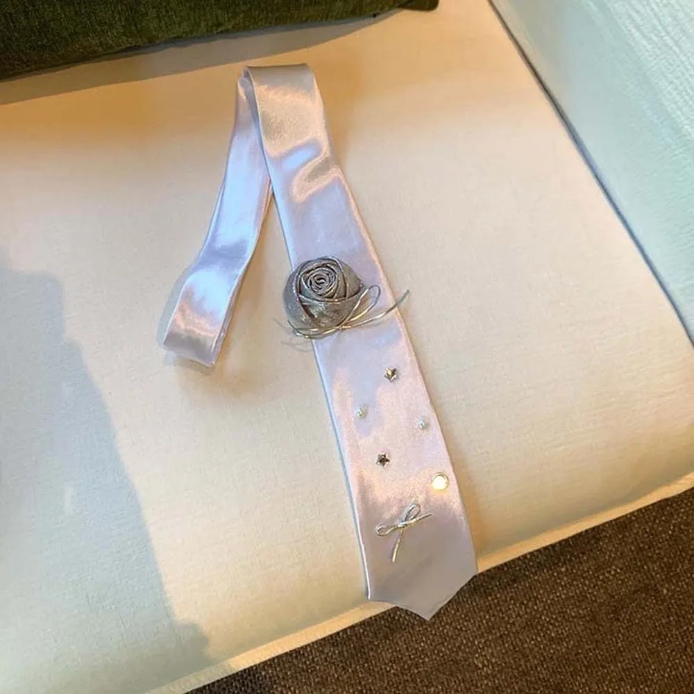 

Korean Style Multi-Use Ribbon Bow Tie Y2K Thin Decoration Waist Belt Lace Rose Narrow Long Scarf Spicy Girl