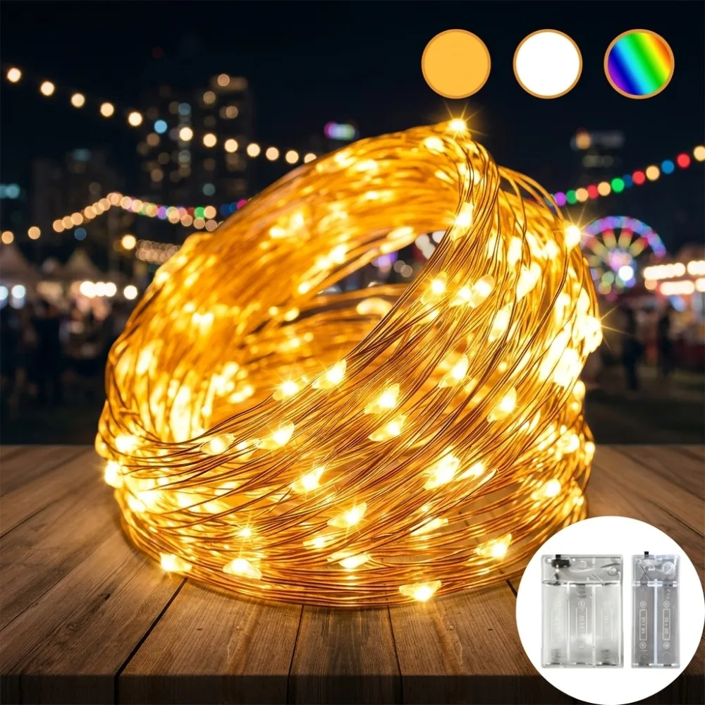 LED Fairy Lights Battery Powered Twinkling Copper Wire String Lights Warm White Rainbow for Christmas Wedding Party Table Decor