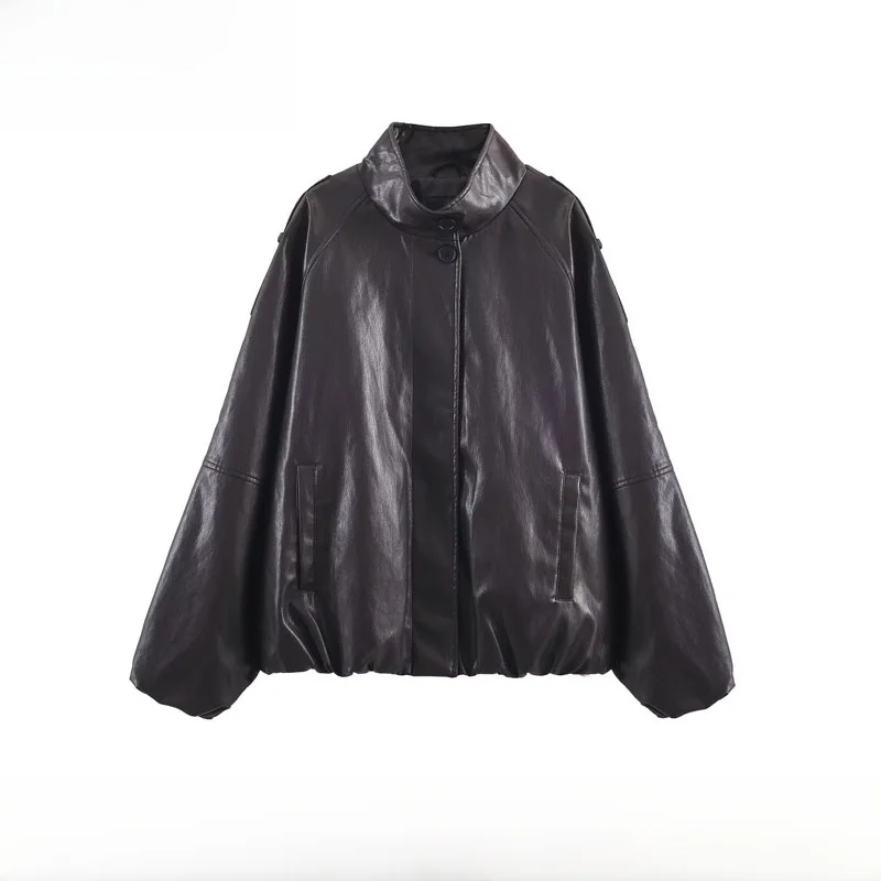 

Faionable Design Fake Leather Stand Collar Jaet Outerwear New Autumn Winter Women's Street Sle Long Sve Polyester Fiber