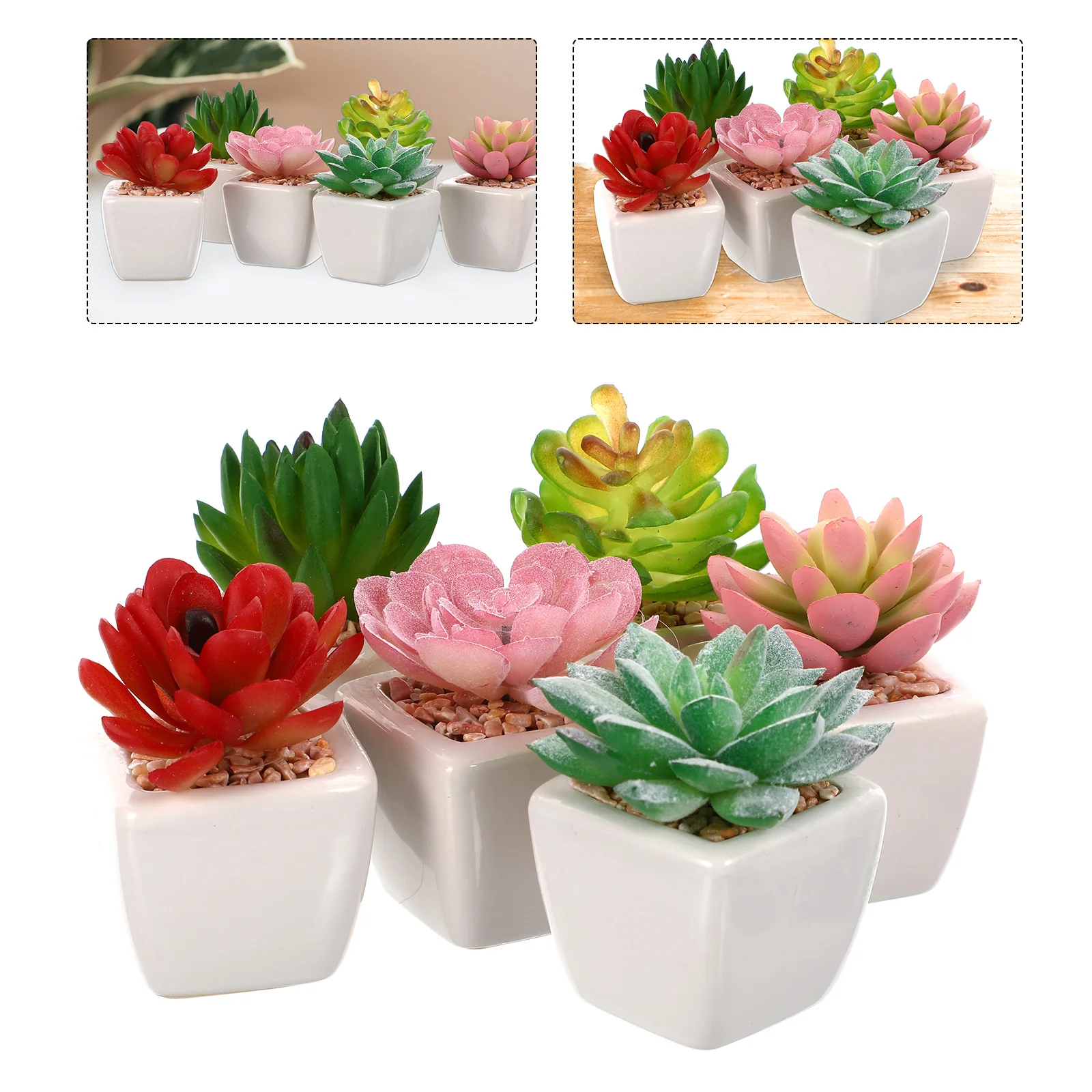 

6Pcs Artificial Simulation Mini Succulents Multi-Color Potted Plants Desktop Decoration Artificial Plant Decor for Home Office