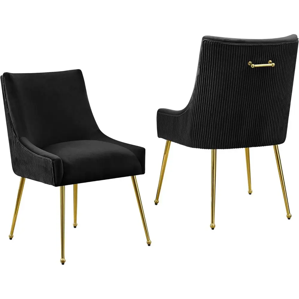 

Gold Legs Velvet Dining Chairs Set of 2, Upholstered Accent Chairs with Pleated Back and Gold Pull Handle, Suitable for Century