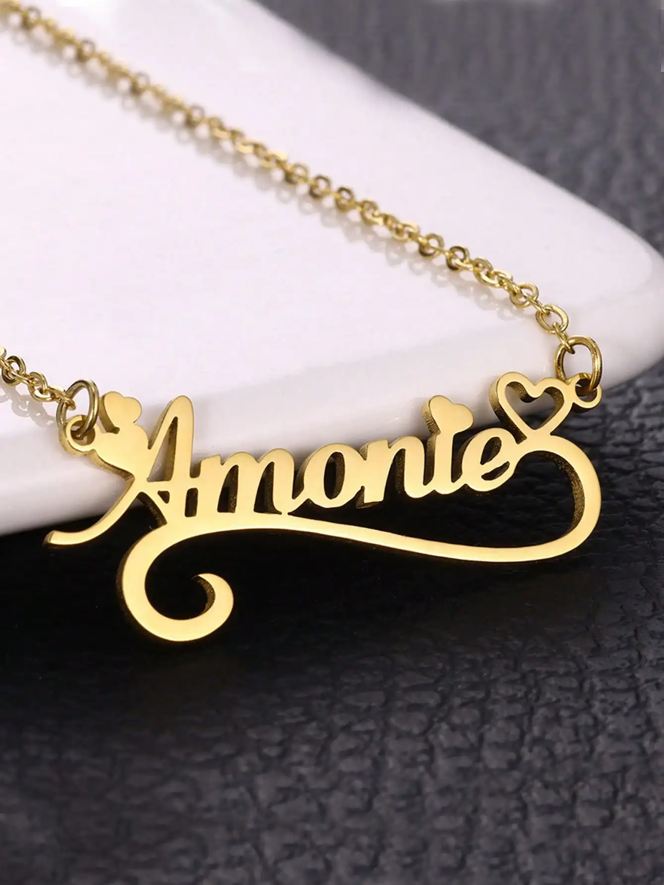 Benutzer definierte Name hohle Herz Halsketten für Frauen Edelstahl Kette kursive Skript Name Halskette Weihnachts feier Schmuck Geschenk – Detail 7