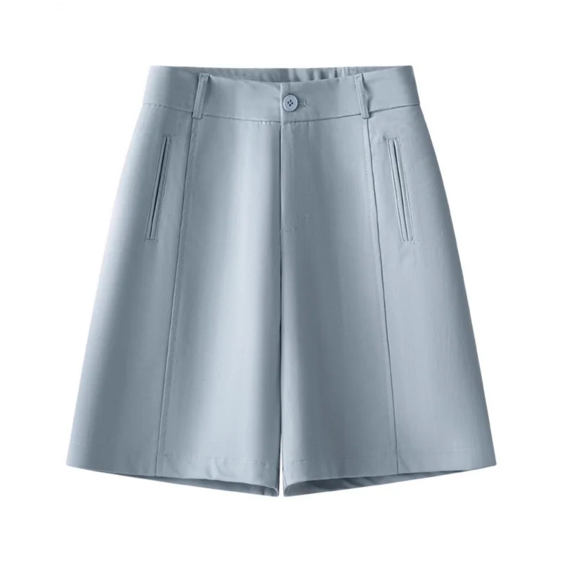 شورت بدلة صيفية للسيدات للملابس الخارجية، شورت مريح عالي الخصر للتخسيس متوسط الطول وضيق ورقيق وفضفاض بخمس نقاط