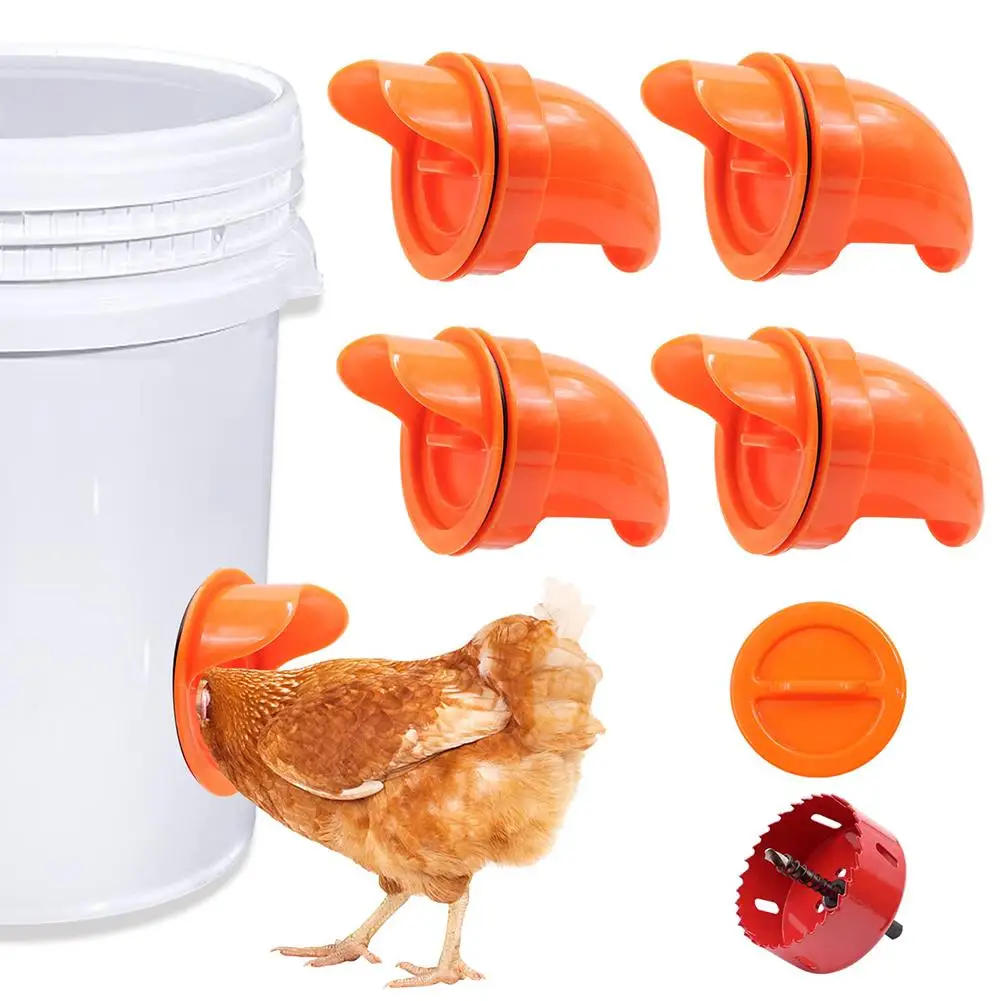 Automatic Poultry Feeders Waterproof No Waste Diy Chicken Duck Feeder Port For Buckets Barrels Troughs Bins