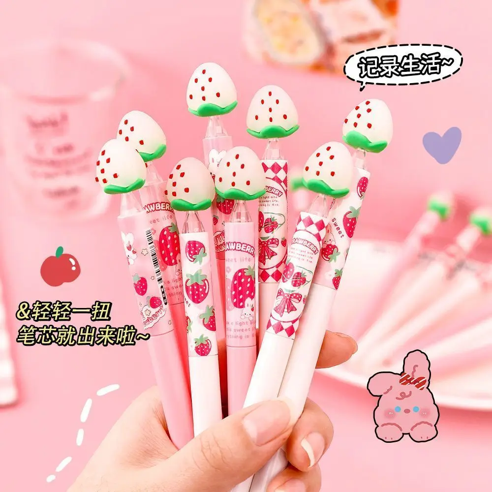 10 Pcs Cute Erasable Gel Pens Twistable Erasable Pens Cartoon Strawberry Pen 0.5mm Blue Ink Kawaii Rotatable Pen for Women Girls