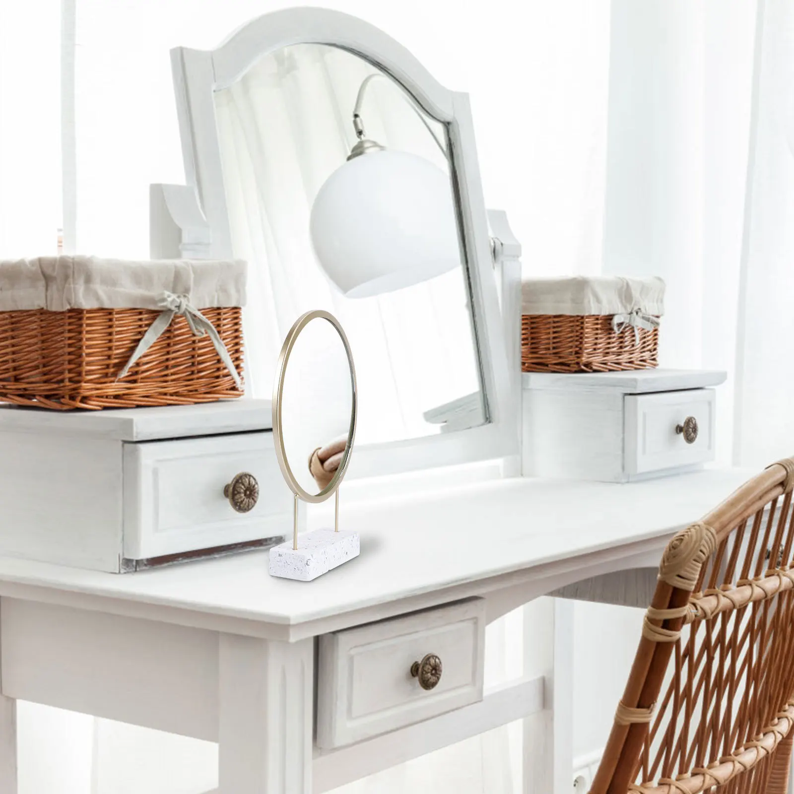 مرآة كونترتوب متعددة الوظائف لسطح المكتب، إطار معدني عالي الجودة، صورة واضحة، قاعدة مضادة للانزلاق، ذهبي