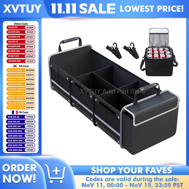 

Складной автомобильный ящик для хранения большой емкости 95 л, складной органайзер из ткани Оксфорд для багажника, аккуратный, с несколькими отделениями, экономия места