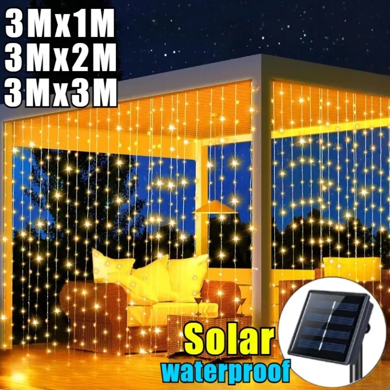 

3M Solar Curtain Lights Fairy Garland String Lights 8Modes Outdoor Waterproof Decorative Lights for Fairy Christmas House Garden