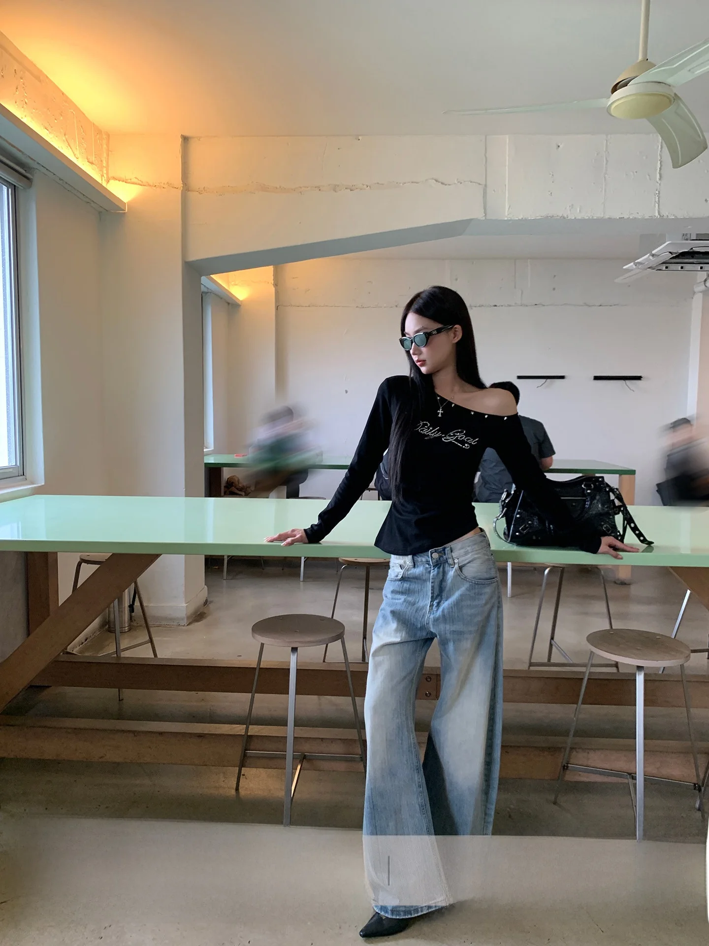 

Женские джинсы с высокой талией и широкими штанинами, свободные прямые брюки из американского синего хлопка, повседневные, весенняя новинка, стиль HRG