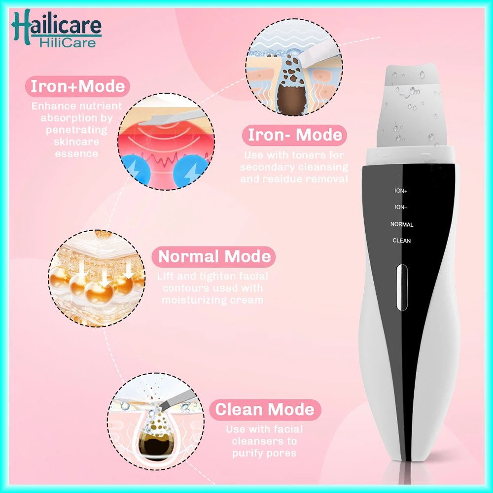 

4 Modes Ultrasonic Skin Scrubber Blackhead Remover Pore Cleaner Facial Shovel Cleanser Lifting Skin Care Tools Facial Deep Clean