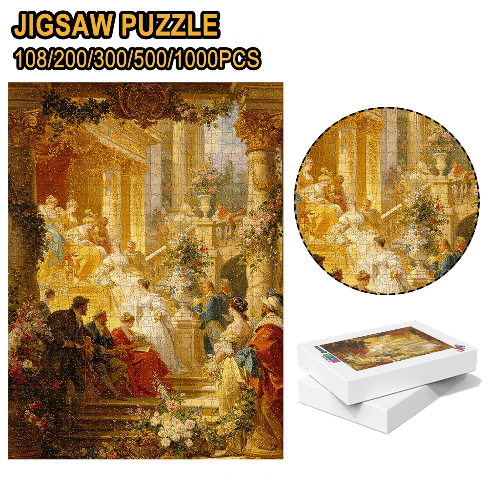 Rococo Style Royal Banquet Classical Oil Painting Wooden Jigsaw Puzzle 108/200/300/500/1000pcs Color Box