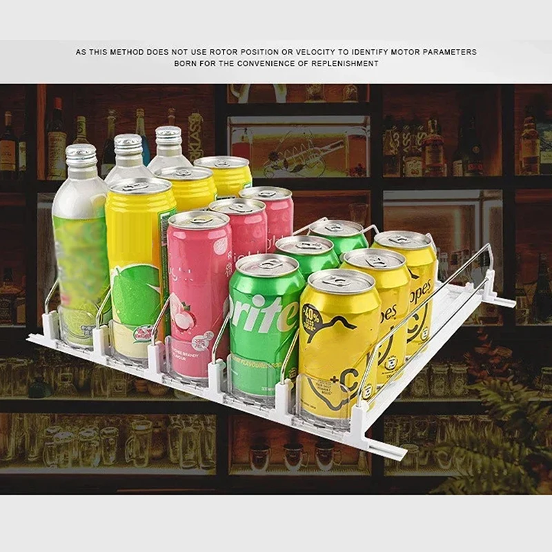 Spring Push Drink Organizer E-shaped Glide For Kitchen Fridge Canned Beverage Push Rack Dispenser Adjustable Width Storage Shelf