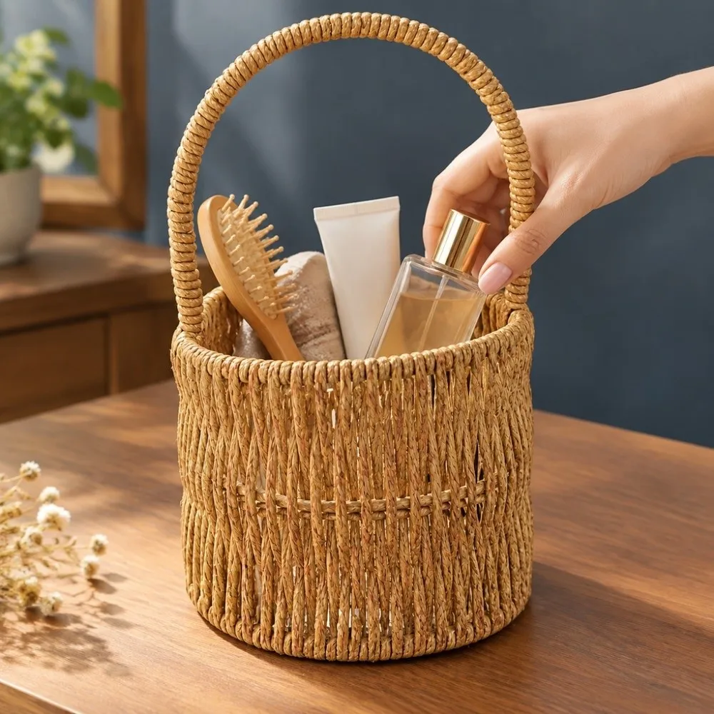 with Handle Imitation Rattan Handhold Household Handwoven Braid Storage Baskets 4 Styles Wedding Flower Girl Home Storage