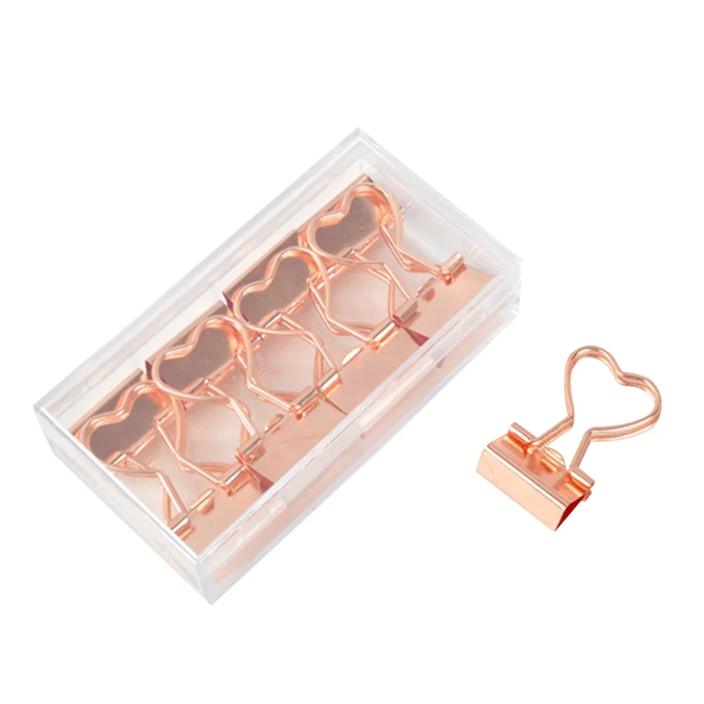 

12pcs Metal Binder Clips Rose Gold 1.42X0.75Inch Heart Shaped Handle Decorative Paper Clips For Office School Home Organization